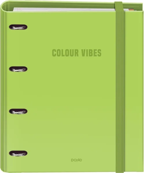 Dohe Colour Vibes Carpeta de 4 Anillas Mixtas de 35mm Recambio 100 Hojas Cuadricula 5mm - Formato A4 - Cierre con Goma - Incluye 4 Separadores y Sobre de Polipropileno - Color Verde Lima