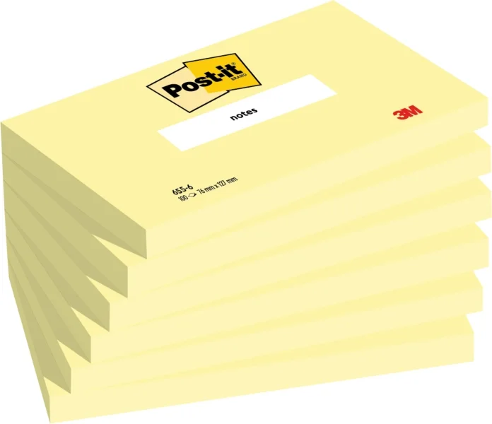 Post-It Pack de 6 Blocs de 100 Notas Adhesivas Reposicionables - Forma Rectangular - 76x127mm - Color Amarillo Claro