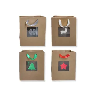 Bismark Bolsa de Papel Kraft Navidad Grande con Ventana - Medidas 23x33x10cm - 4 Diseños Diferentes · Pack de 12 uds.