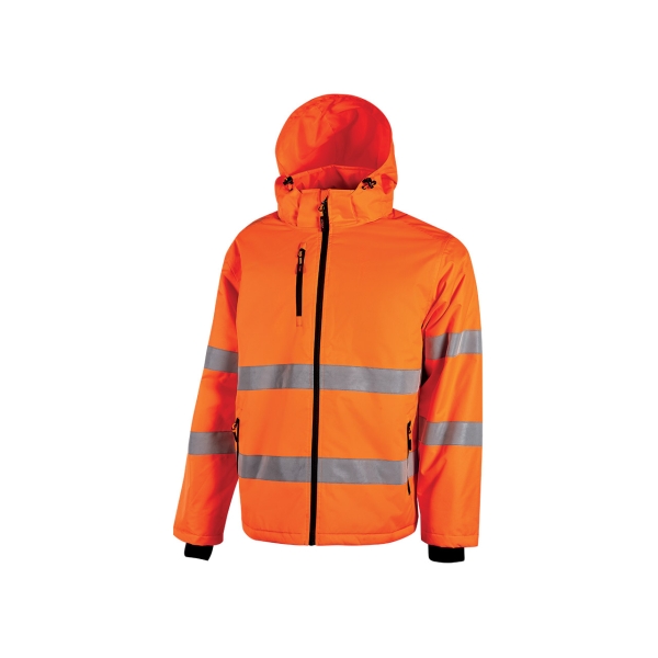 Upower Imai Chaqueta Acolchada de Trabajo - Talla 2XL - Tejido Repelente al Agua, Bandas Reflectantes, Capucha Desmontable, Puños Elasticos, Amplios Bolsillos, Resistente a Lavados - Color N