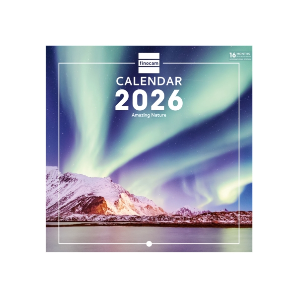 Finocam Calendario de Pared Internacional - Anual 2026 - Imagenes Variadas - 191x5x185mm - Tematica de Naturaleza