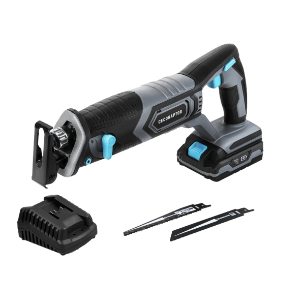 Cecotec CecoRaptor Quick&Cut 2020 Advance Sierra de Sable Inalambrica - Autonomia 20min - Bateria 2Ah 20V - 3000 Oscilaciones/min - Maletin - Luz LED - 6 Cuchillas Incluidas - Color Negro y