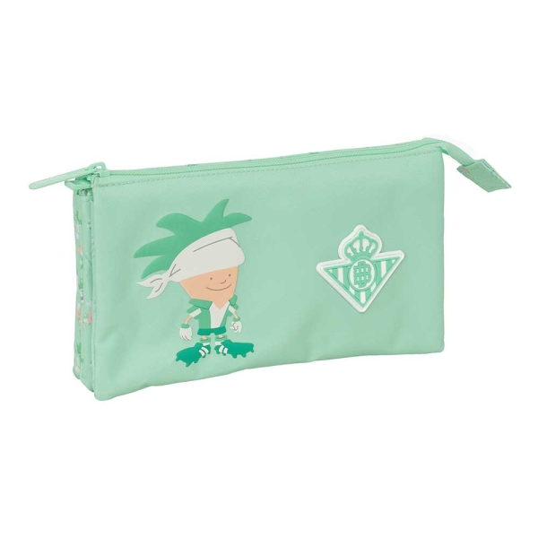 Safta Real Betis Balompie Preescolar Portatodo - 3 Compartimentos con Cremallera - Bolsillo Interior Central - 22x12x3cm - Color Verde