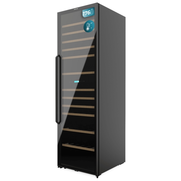 Cecotec Bolero GrandSommelier Duo 176000 Black Vinoteca para 176 Botellas - Luz LED - Temperatura Regulable - Doble Zona - Pantalla LED - Compresor Integrado - 195.5x59.5x70.5cm - Color Negr
