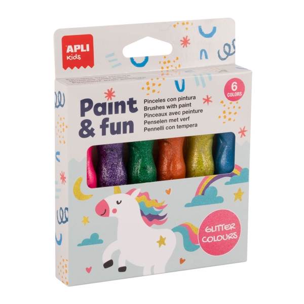 Apli Kids Pack de 6 Temperas con Purpurina en Tubo con Pincel 14ml - Practico y Sin Limpieza - Fomenta Creatividad y Colaboracion - Colores Surtidos con Purpurina