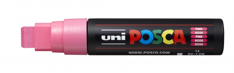 Posca PC-17K Marcador de Pintura - Punta Biselada de Poliester 15mm - Ancho de Trazo Muy Grueso - Tinta Base al Agua - Resistente a la Luz - Color Rosa · Pack de 5 uds.