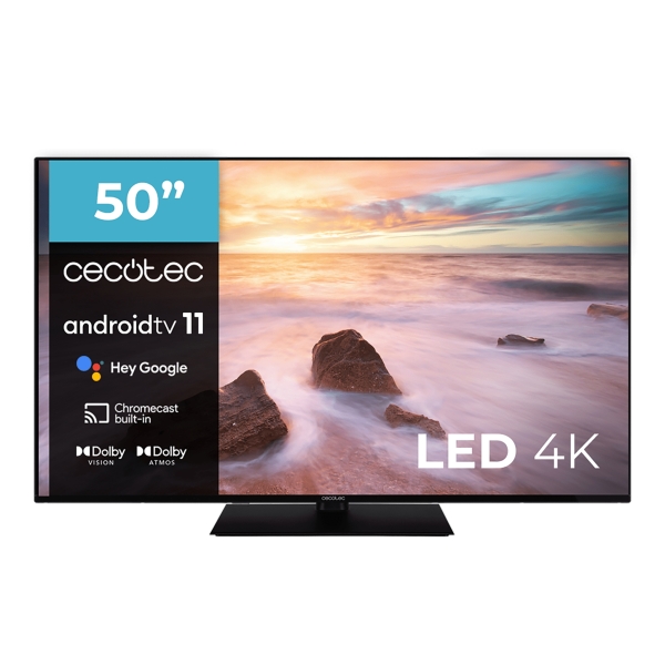 Cecotec A2Z series ALU20050ZS Televisor Smart TV sin Marco de 50" LED 4K UHD - Android TV 11 - Chromecast Integrado - HDR10+ - Dolby Vision - Sonido Dolby Atmos - Peana Central - Color Negro
