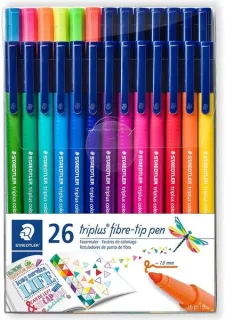 Staedtler Triplus Color 323 Pack de 26 Rotuladores de Punta Fina - Trazo 1mm Aprox - Tinta Base de Agua - Colores Surtidos