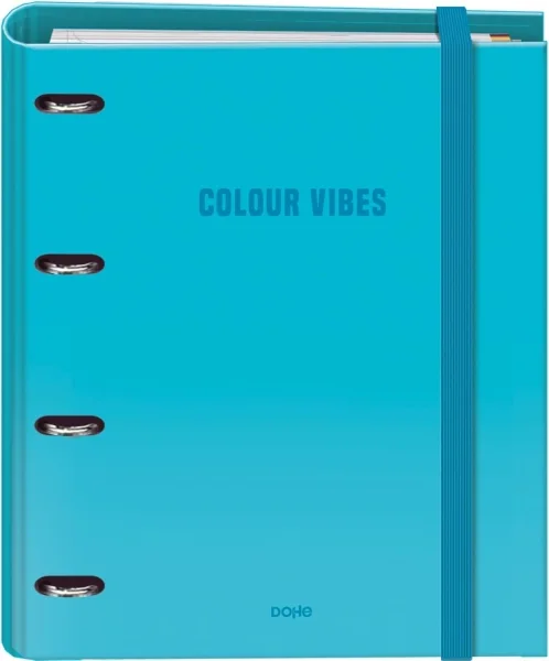 Dohe Colour Vibes Carpeta de 4 Anillas Mixtas de 35mm Recambio 100 Hojas Cuadricula 5mm - Formato A4 - Cierre con Goma - Incluye 4 Separadores y Sobre de Polipropileno - Color Azul Cyan