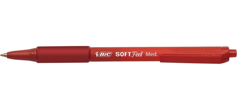 Bic Soft Feel Boligrafo Retractil - Punta Media de 1mm - Cuerpo Translucido con Grip - Color Rojo · Pack de 12 uds.