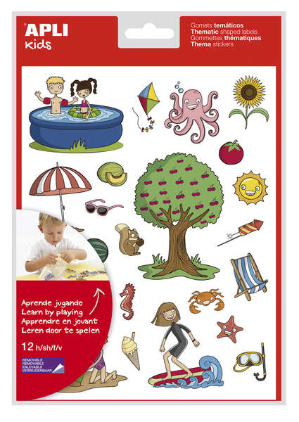 Apli Gomets Tematicos el Verano - 12 Hojas (288 Gomets) - Adhesivo Removible - Ilustraciones Educativas - Normas EN-71 y FSC - Adhesivo Base Agua - Libre de Disolventes - Papeles ECF - 100% Reciclables - Coloridos · Pack de 5 uds.