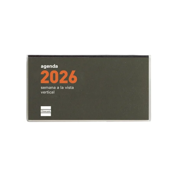 Finocam Min Agenda Plana - Anual 2026 - Formato Pl1 - 121x6x67mm - Semana Vista en Vertical - Color Verde Oscuro