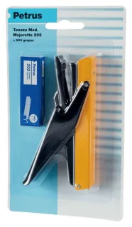 Petrus 205 Mini Majorette Grapadora de Tenaza + 1 Caja 600 Grapas - Hasta 10 Hojas - Grapado Cerrado - Colores Surtidos · Pack de 12 uds.