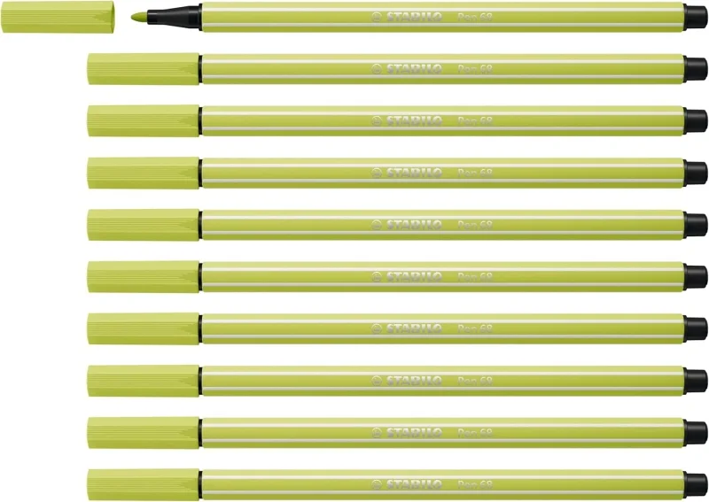 Stabilo Pen 68 Rotulador de Punta de Fibra - Trazo de 1mm aprox. - Tinta con Base de Agua - Color Verde Lima · Pack de 10 uds.