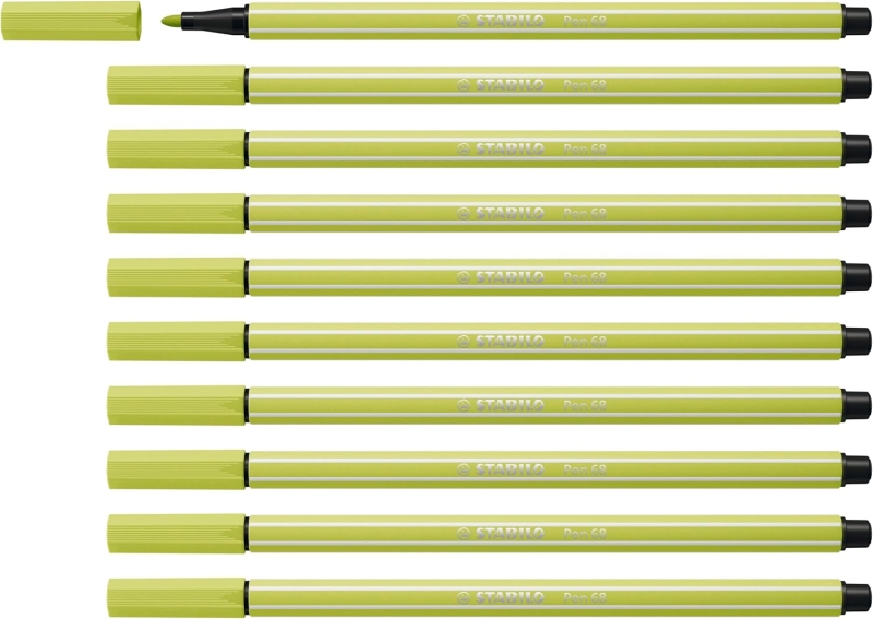 Stabilo Pen 68 Rotulador de Punta de Fibra - Trazo de 1mm aprox. - Tinta con Base de Agua - Color Verde Lima · Pack de 10 uds.