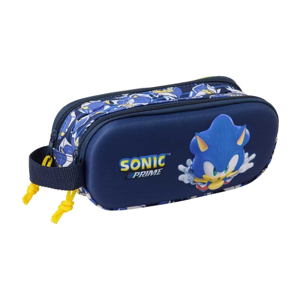Safta Sonic Estuche Portatodo 3D - 2 Compartimentos - Cierre de Cremallera - Asa de Mano - 21x8x6cm - Color Azul Marino
