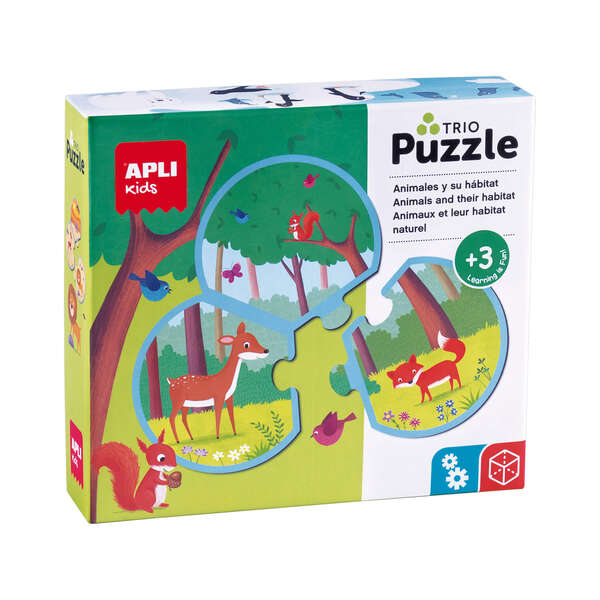 Apli Puzzle Trio de Asociacion Animales y su Habitat de 24 Piezas Redondeadas - 8 Combinaciones Distintas - Potencia Vision Espacial y Psicomotricidad Fina - Recomendado para Niños a partir
