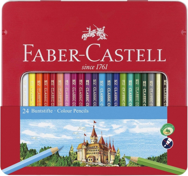 Faber-Castell Classic Colour Caja Metalica con 24 Lapices de Colores Hexagonales - Resistencia a la Rotura - Colores Surtidos