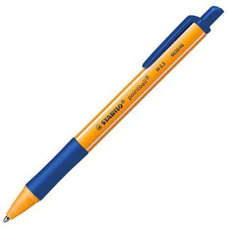 Stabilo Pointball Boligrafo Retractil - Punta de 1mm - Tinta con Base de Aceite - Recargable - 79% Plastico Reciclado - Grip Antideslizante - Color Azul · Pack de 10 uds.