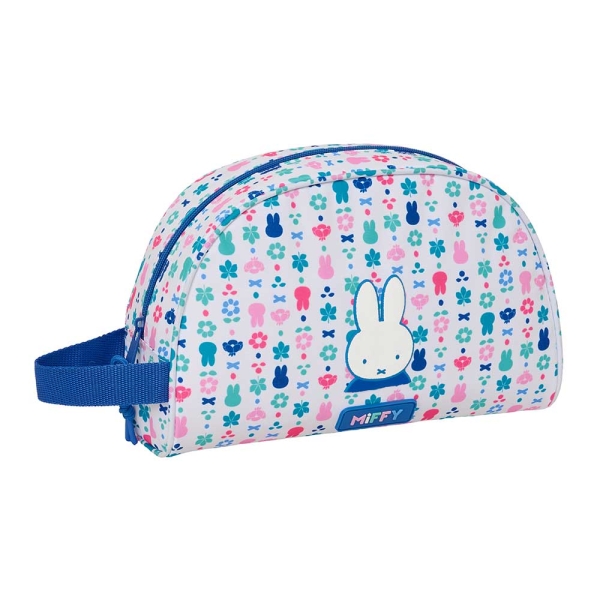 Safta Miffy Bunny Neceser - Adaptable a Carro - Asa de Mano Lateral - Bolsillo Interior con Cremallera - 28x18x10cm - Color Blanco y Azul