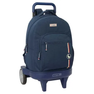 Safta el Ganso Eclipse Mochila con Carro - Bolsillo Frontal - Portabotellas - Asa y Hombreras Acolchadas - Tarjeta ID - Ruedas Antivibracion - 33L - 330x220x450mm - Color Azul Marino