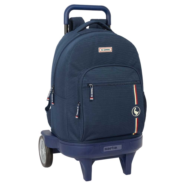 Safta el Ganso Eclipse Mochila con Carro - Bolsillo Frontal - Portabotellas - Asa y Hombreras Acolchadas - Tarjeta ID - Ruedas Antivibracion - 33L - 330x220x450mm - Color Azul Marino