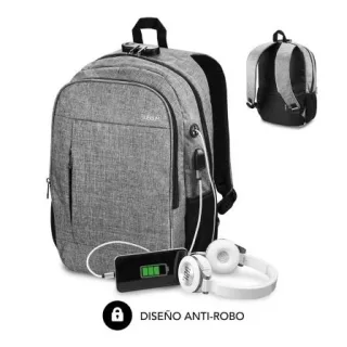 Subblim Mochila Urban Lock System - para Portatiles de hasta 16" - Bloqueo Antirrobo - Correas Ergonomicas - Espalda con Sistema Airflow - Doble Cremallera - Bolsillos Laterales de Malla - P