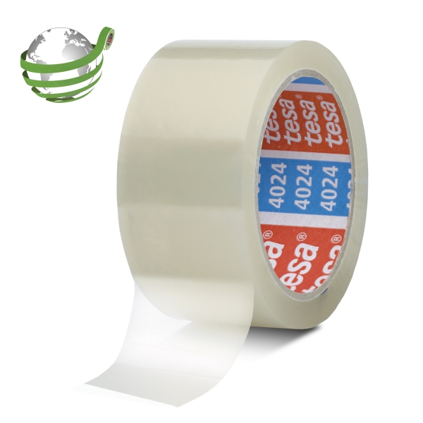 Tesa 4024 PV4 Precinto de Embalar 50mm x 132 Metros - Fabricado en Polipropileno - Adhesivo Acrilico con un 65% de Base Biologica - Desenrollado Suave y Silencioso - Transparente · Pack de 6