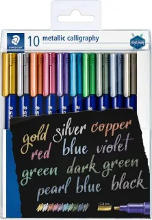 Staedtler Metallic Calligraphy Pack de 10 Rotuladores para Caligrafia - Trazo 2.8mm - Colores Surtidos