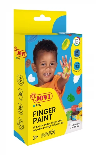 Jovi Finger Paint Estuche de 6 Botes Pintura de Dedos - Colores Mezclables - Textura Gelatinosa - Lavable - sin Gluten - No Toxico - Color Surtido