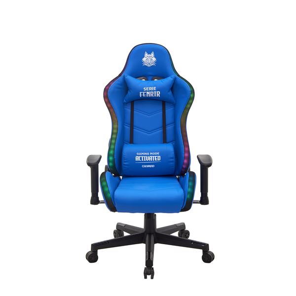 Cromad Serie Fenrir Silla Gaming RGB - Estructura Robusta - Piel Sintetica de Alta Calidad - Altura Regulable con Piston de Gas Clase 2 - Respaldo Reclinable - Cojin Lumbar y Cervical - Repo