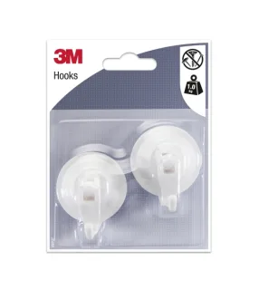 3M Pack de 2 Ganchos con Ventosa - Cierre de Palanca - Soporta hasta 1kg - Color Blanco