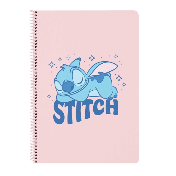 Safta Stitch Ohana Libreta con Espiral - Formato Folio - 80 Hojas de Papel 80g/m2 - Cuadriculas 4x4mm - Tapas Duras Glasofonadas - Margen Lateral - 215x10x310mm - Color Rosa Pastel
