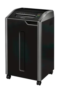 Fellowes 425Ci Destructora de Papel Manual Corte en Particulas P-4 - Destruye hasta 32 Hojas a la Vez - Funcionamiento Continuo de 60m - Capacidad de la Papelera 114L - Color Negro/Plata