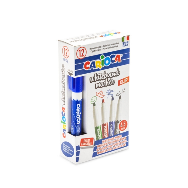 Carioca Rotulador para Pizarra Blanca - Punta de Ø 4.5mm - Tapa con Clip - Se Borra Facilmente - Se Seca Rapidamente - Color Azul · Pack de 12 uds.