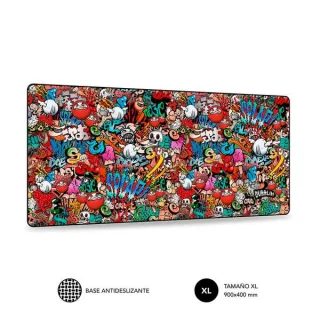 Subblim Alfombrilla de Raton Graffiti - Tamaño 900x400mm - Caucho Antideslizante - Bordes Cosidos - Alta Elasticidad - Tecnologia de Impresion de Alta Precision y Calidad - Facil de Limpiar