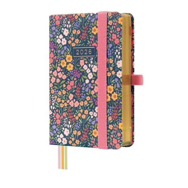 Finocam Minimal Design Agenda - Anual 2026 - Tapa Dura - Cierre con Goma Elastica - Formato M2 - 86x25x132mm - 1 Dia por Pagina - Tematica de Flores