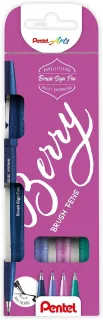 Pentel Brush Sing Pen Berry Pack de 4 Rotuladores con Punta de Pincel - Lineas Finas o Gruesas dependiendo de la Presion - Fabricados con 81% de Plasticos Recicldos - Colores Azul Marino, Az