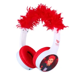 Redlox by Chuster Tuber Auriculares Bluetooth 5.3 con Pelo - Altavoz 30mm - Bateria 200mAh - Autonomia hasta 24h - Alcance 10m - 32Ohm - Sensibilidad 82dB - Color Blanco y Rojo