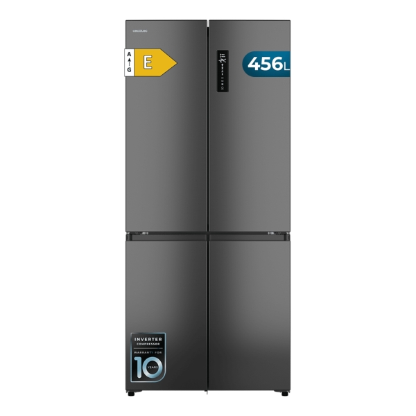 Cecotec Bolero CoolMarket 4D 456 SBI Dark E Frigorifico Americano 4 Puertas - Capacidad 456L - Silencioso 35dB - Luz LED - Pantalla LED - Compresor Inverter - Modo Vacaciones - Color Gris Os