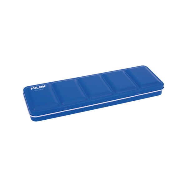 Milan Estuche Vacio para 24 Medios Godets de Acuarela - Metalico - Bandeja Abatible - Anilla Posterior - Color Azul Marino