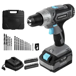 Cecotec CecoRaptor Perfect Drill 4020 Advance Taladro Percutor Inalambrico - Torque 46Nm - Velocidad 1550rpm - Bateria 20V 4Ah - Luz LED - Incluye Accesorios y Maletin - Color Negro y Gris