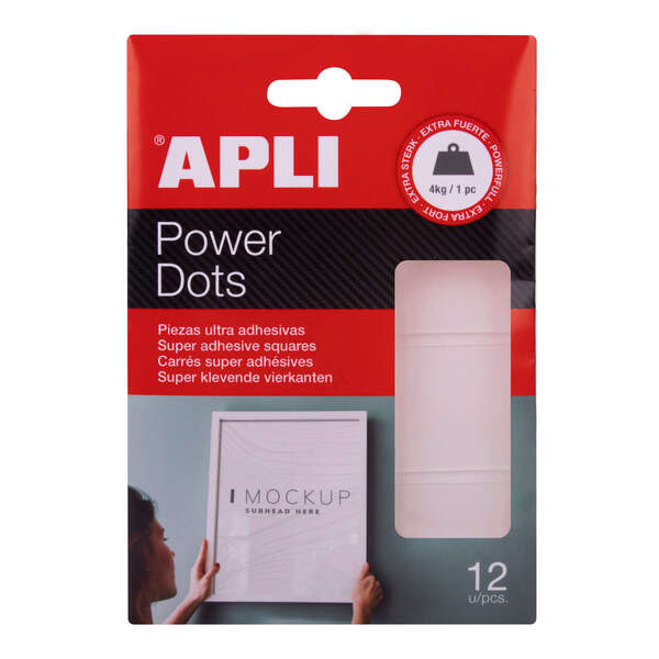 Apli Power Dots Pack de 12 Unidades - Ultra Adhesivas de Doble Cara - Adhesivo Removible - Blanco