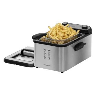 Cecotec Cleanfry Infinity 3000 Freidora Electrica - 2400W - Capacidad de 3L - Apto Lavavajillas - Tapa con Ventana - Filtro Antiolores - Temperatura hasta 190°C - Temporizador - Acero Inoxid