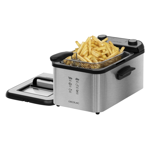 Cecotec Cleanfry Infinity 3000 Freidora Electrica - 2400W - Capacidad de 3L - Apto Lavavajillas - Tapa con Ventana - Filtro Antiolores - Temperatura hasta 190°C - Temporizador - Acero Inoxid