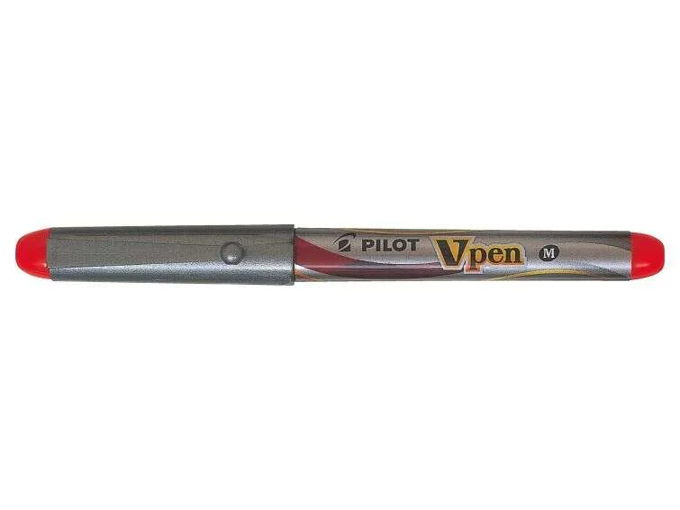 Pilot Pluma Estilografica V-Pen Silver - Desechable - Tinta Liquida - Punta de Acero - Trazo de 0.5mm - Color Rojo · Pack de 12 uds.