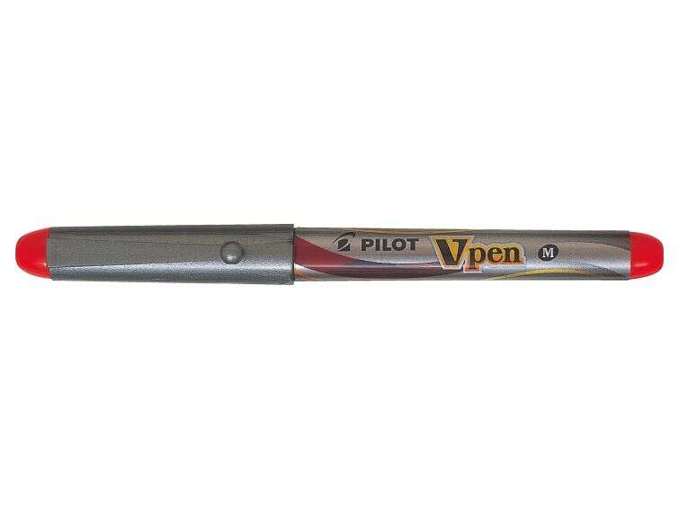 Pilot Pluma Estilografica V-Pen Silver - Desechable - Tinta Liquida - Punta de Acero - Trazo de 0.5mm - Color Rojo · Pack de 12 uds.