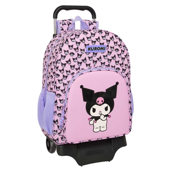 Safta Kuromi Mochila con Carro - Extraible - Portabotellas - Bolsillo Frontal - Cremallera con Doble Tirador - Asa de Mano - 33x42x14cm - Color Rosa