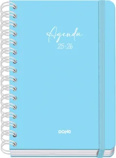 Dohe Serenity Agenda Escolar 25/26 Espiral Wire’o A5 - Semana Vista - Papel 80g/m2 - 4 Hojas de Pegatinas - Cubierta de Carton Plastificado - Cierre con Goma Elastica - Color Azul