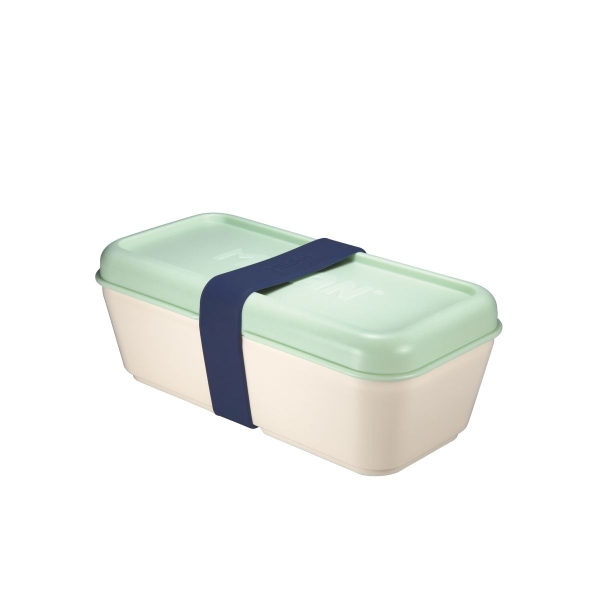 Milan Coleccion 430 Fiambrera Rectangular 0.75L - Apta para Microondas, Lavavajillas y Congelador - Libre de BPA - Divisor Interior Movil - Medidas 20x10x7,5cm - Color Blanco Crudo/Verde
